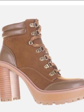 Jennifer Lopez Brown Suede Lace-Up Chunky Heel Boot